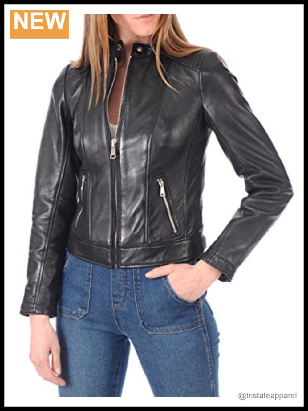 Women's Lambskin Leather Moto Biker Jacket Winter Wear Full Sleeve
